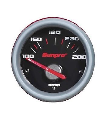 Sunpro 2&#034; electrical water temperature black / aluminum bezel 100-280 f cp7005