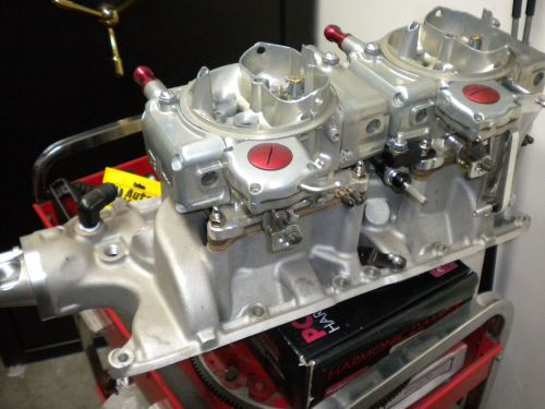 Small block ford 2x4 intake with demon carbs and linkage 289,302,347,363 new