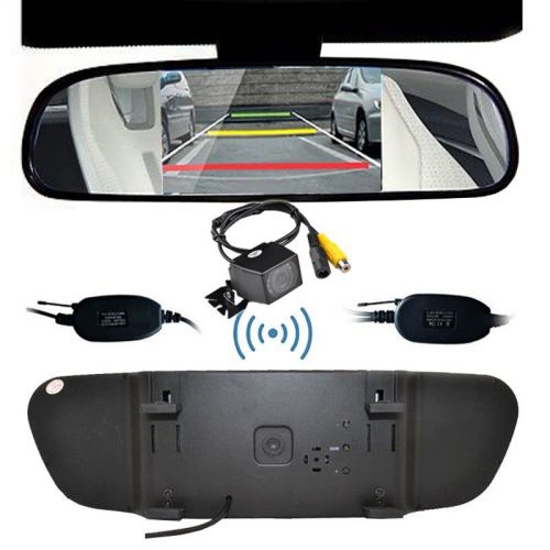 Wireless car rear view reverse camera + 5&#034; tft lcd car mirror monitor 2ch av-in