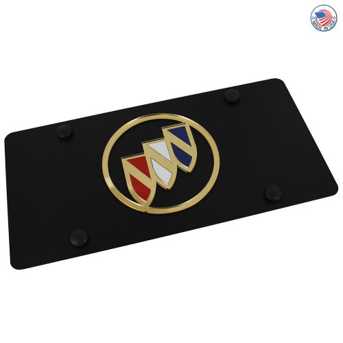 Buick gold logo on carbon black stainless steel license plate