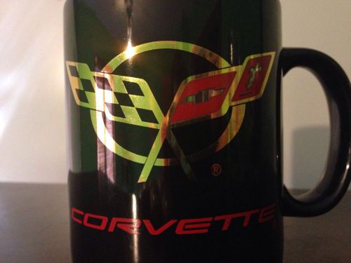 1997-2004 corvette c5 emblem black coffee mug gold rim
