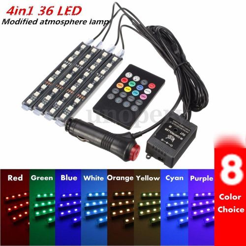 4 remote music control rgb led car interior atmosphere lights decor strip lamp