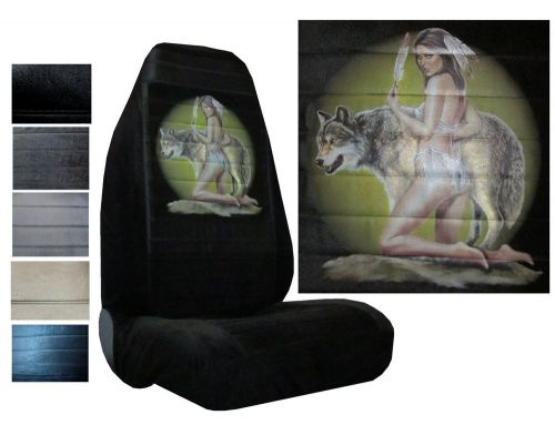 Velour seat covers car truck suv woman with wolf high back pp #y