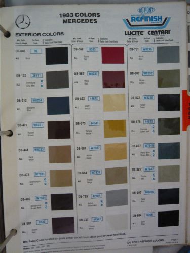 1983 mercedes color chips world color sheet dupont refinish 80-82 info