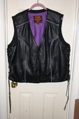 Milwaukee leather womens vest w/ purple &amp; stud detail, reflective, conceal