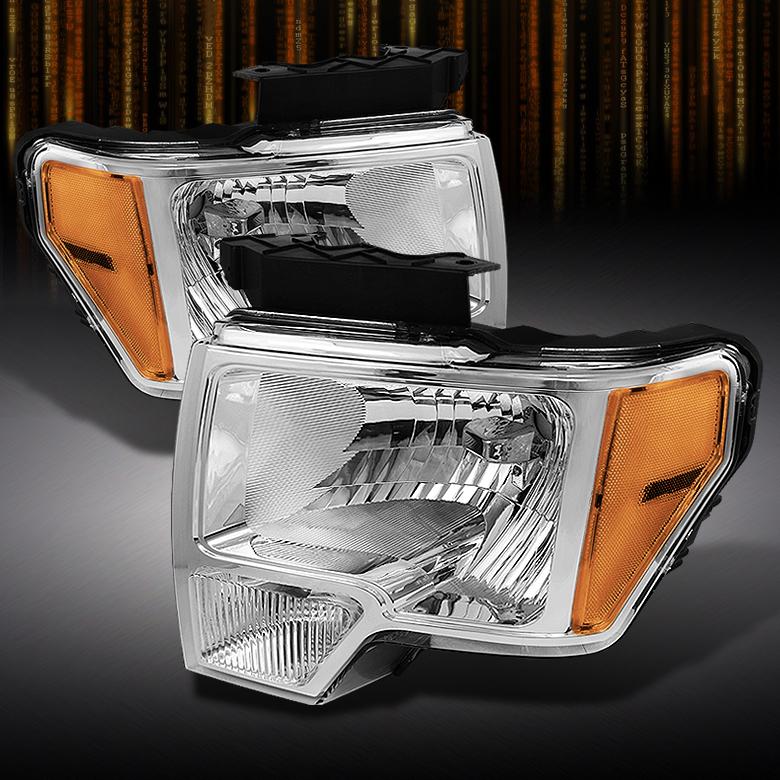 2009-2012 ford f-150 f150 crystal headlights lamps lights left + right pair set