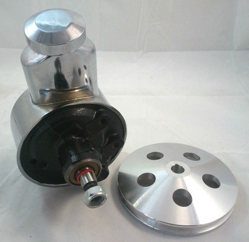 Sb chevy sbc chevy early banjo style saginaw power steering pump w/billet pulley