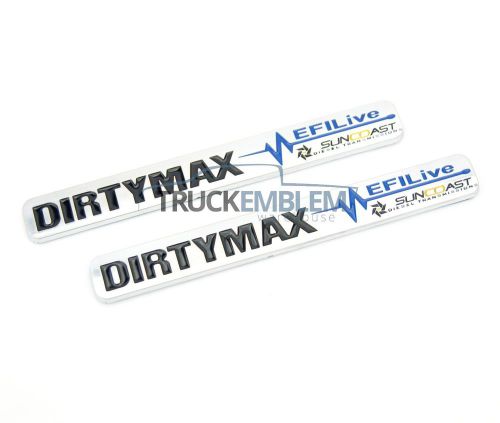 2 new chrome &#034;dirtymax&#034; diesel suncoast efi live 2500hd 3500hd badges emblems