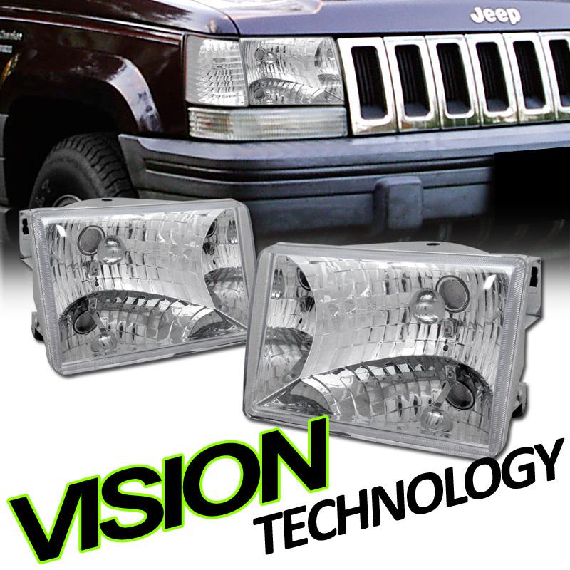 Chrome housing clear lens crystal headlights lamps 93-98 jeep grand cherokee suv