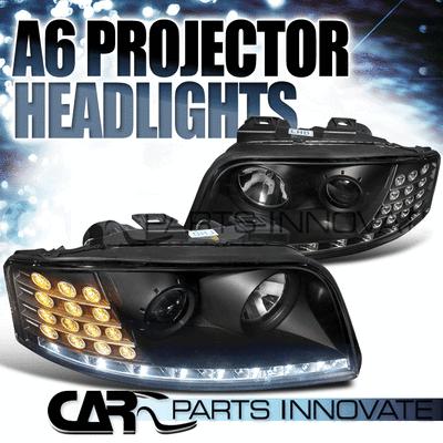 Fit audi 02-04 a6 black r8 led drl projector headlights+led corner turn signal