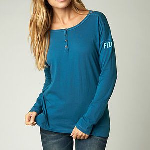 Fox racing foraging womens long sleeve henley blue steel xs