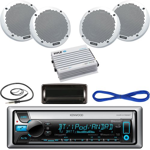 Kmrd765bt bluetooth usb cd boat radio,6&#034; speakers/wires,400w amp,housing&amp;antenna