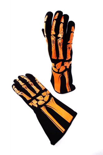 Rjs racing sfi 3.3/5 new skeleton racing gloves orange / black size 2x 600090156