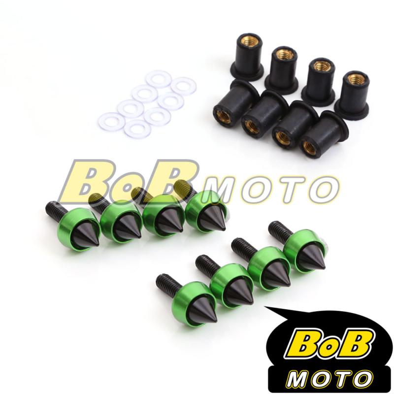 Green cnc spike windscreen screws 8 suzuki gsx-r 1300 r hayabusa 09 10 11 12