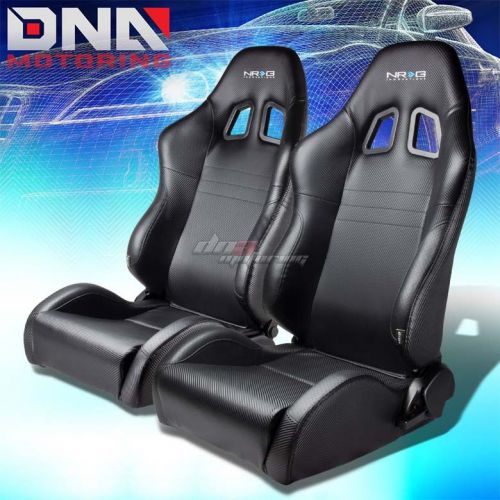 X2 nrg reclining black pvc leather carbon look bucket racing seats+silders rail