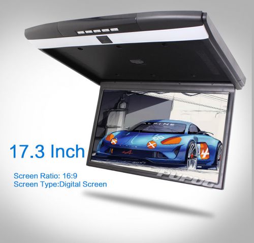 17.3&#034; flip down roof mounted overhead in-car monitor fm hdmi 1080p hd mp4 player