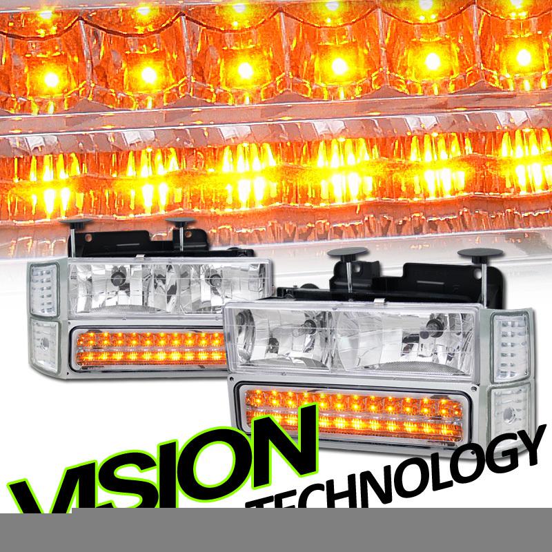 1994-1999 chevy c10 suburban chrome crystal headlights+led bumper+corner lights