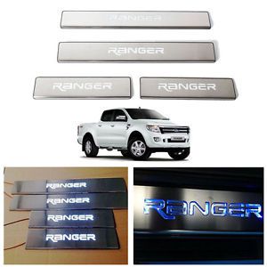 Led blue chrome stainless sill scuff plate fit ford ranger t6 pickup 2012-onward