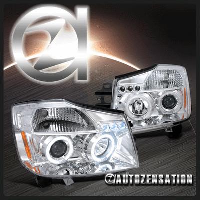 04-07 nissan titan/ armada chrome led drl halo projector headlights