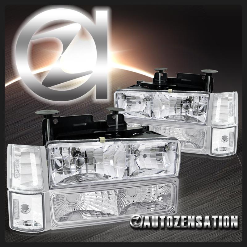 94-98 gmc c10 sierra yukon suburban chrome headlights+signal corner bumper lamp