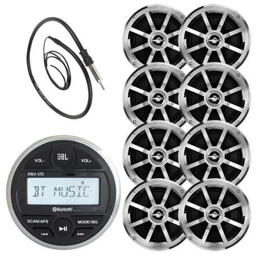 8 marine jensen 6.5&#034; speakers, prv-175 bluetooth marine gauge usb radio, antenna