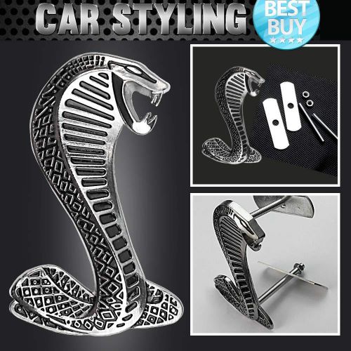 Super snake 3d metal chrome silver cobra front hood grille grill badge emblem