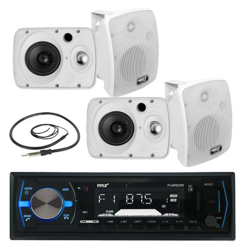 4 marine 6.5&#034; 800w box speakers, pyle bluetooth am fm usb radio, marine antenna