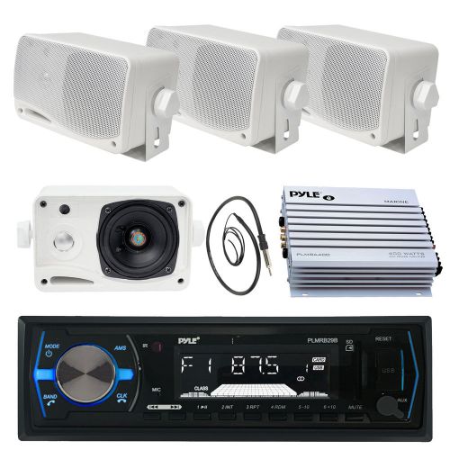 3.5&#034; marine pyle box speakers,plmrb29b usb am fm marine radio, antenna, 400w amp