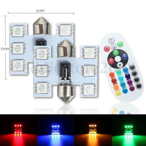 2x 31mm rgb led festoon map/dome car interior light lamp bulbs + remote control