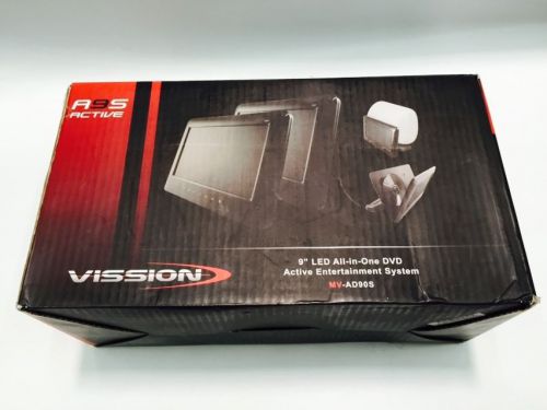 Vission am-90asd piano black 9&#034; dual led active headrest with single dvd/usb/sd