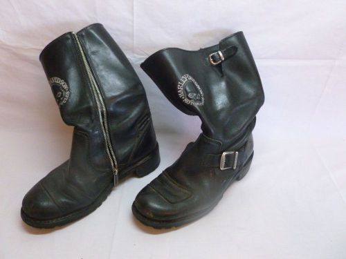 Harley davidson black leather motorcycle riding boots w/skull &amp; pegbar
