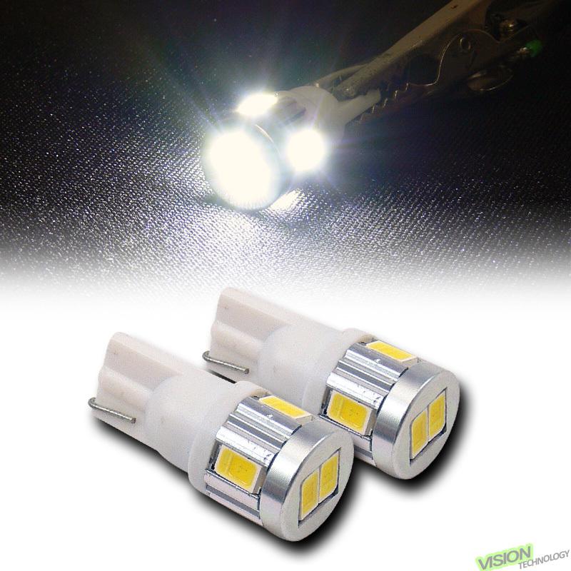 2pc white t10 wedge 6x 5730 smd led light lamp bulbs 2450 2652 2921 2825 w5w