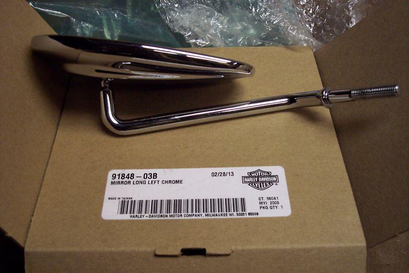 New harley-davidson oem chrome tapered long stem left side mirror 91848-03b