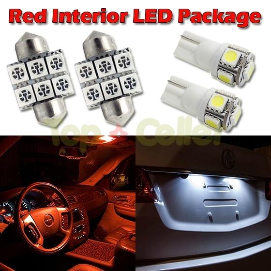 6 red led interior lights package t10 194+31mm de3175 for mazda nissan toyota