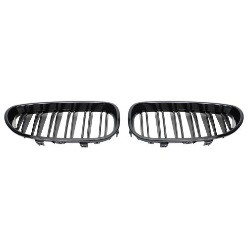 Glossy black double line grilles grill fits bmw e60 e61 m5 5series 2004-2009 ca