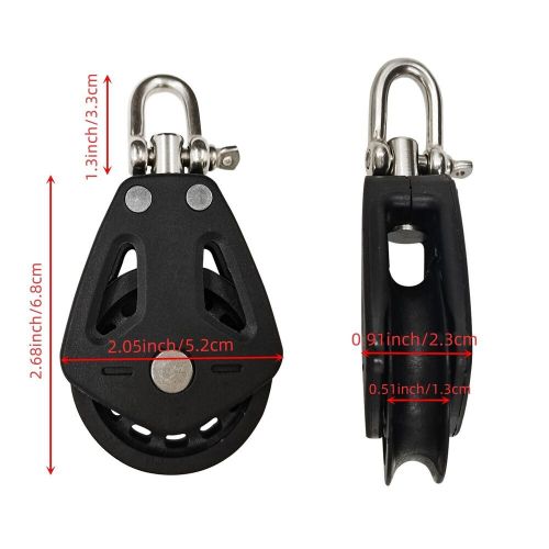 Isure marine 2pcs nylon single pulley swivel shackle pulley wheel kayak sailboat