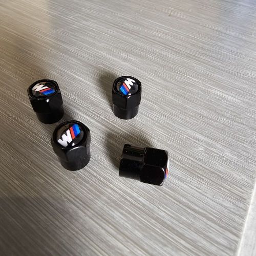 4x bmw m sport logo tyre  metal dust caps screw nut black