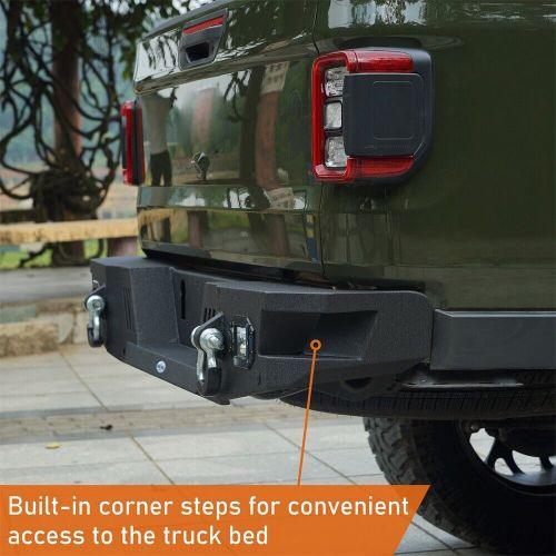 Rear bumper w/ license plate light &amp; corner step for 2020-2024 jeep gladiator jt