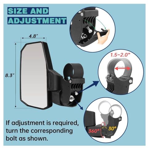 Shejisi universal utv side mirrors - adjust by hand - rhutv-mr201