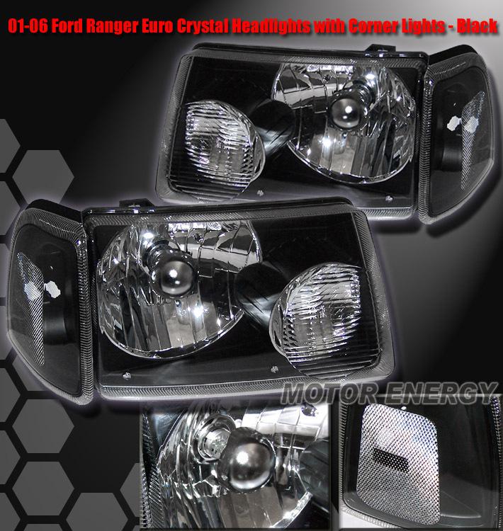 2001-2011 ford ranger pickup truck crystal head lights+corner signal black sport