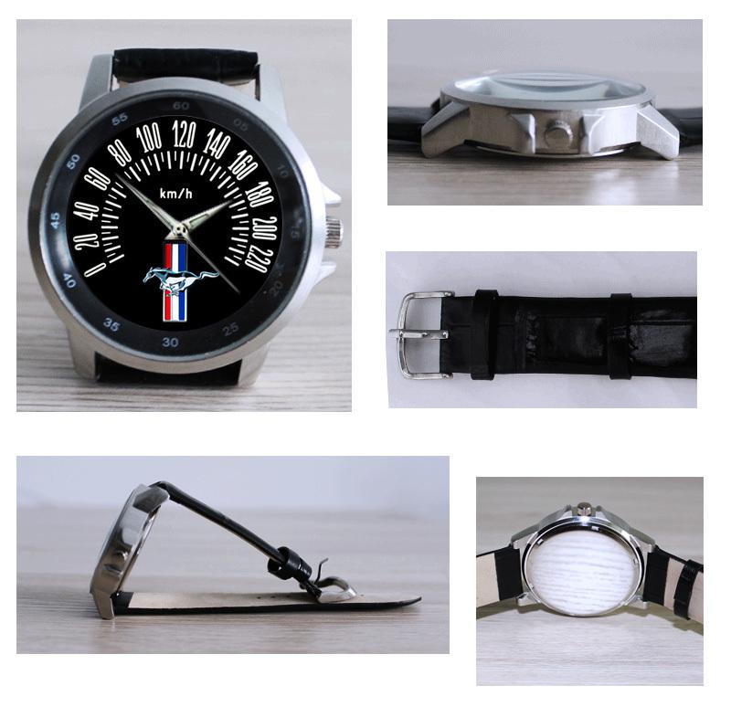 *hot* ford mustang classic speedometer style custom black leather watch