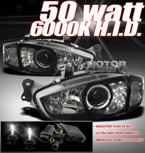 1997-2002 mitsubishi mirage 2dr halo led black projector headlights+50w hid lamp