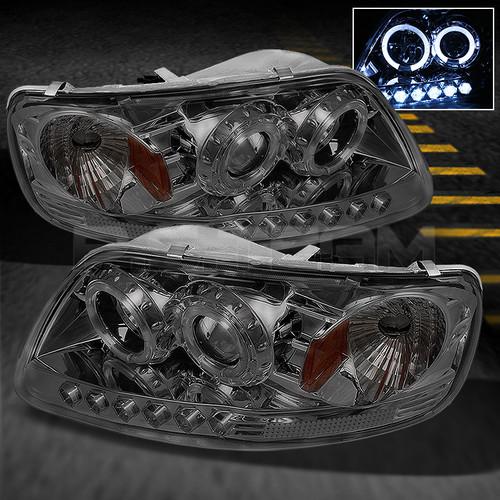 Smoked 97-03 f150 expedition dual halo projector led head lights lamps