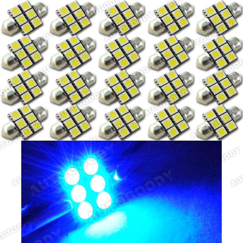 20 x ultra blue led bulbs 31mm festoon 6-smd 5050 dome map light