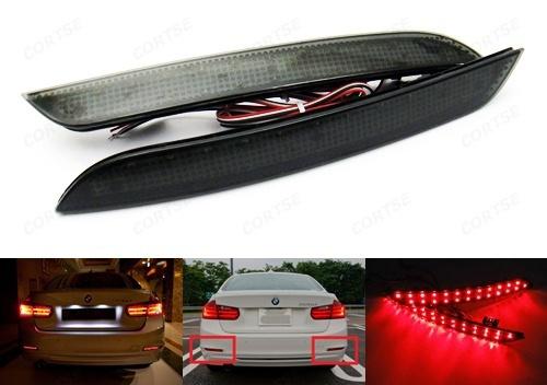 2012+ bmw 3-series led bumper reflector black smoked lens tail brake stop light