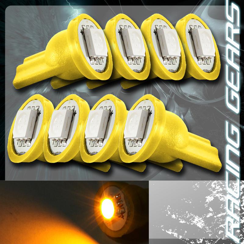 8x amber smd led t10 wedge interior instrument panel gauge license light bulbs