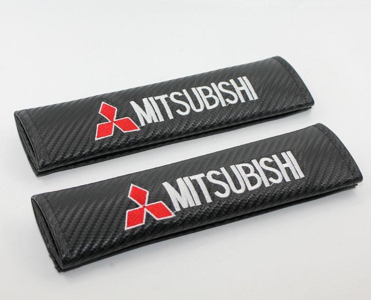 A pair carbon fiber car seat belt shoulder pads for  mitsubishi lancer outlander