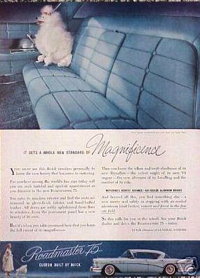 1957 buick roadmaster 75 w/ white poodle  original ad  cmy store   5+= free ship