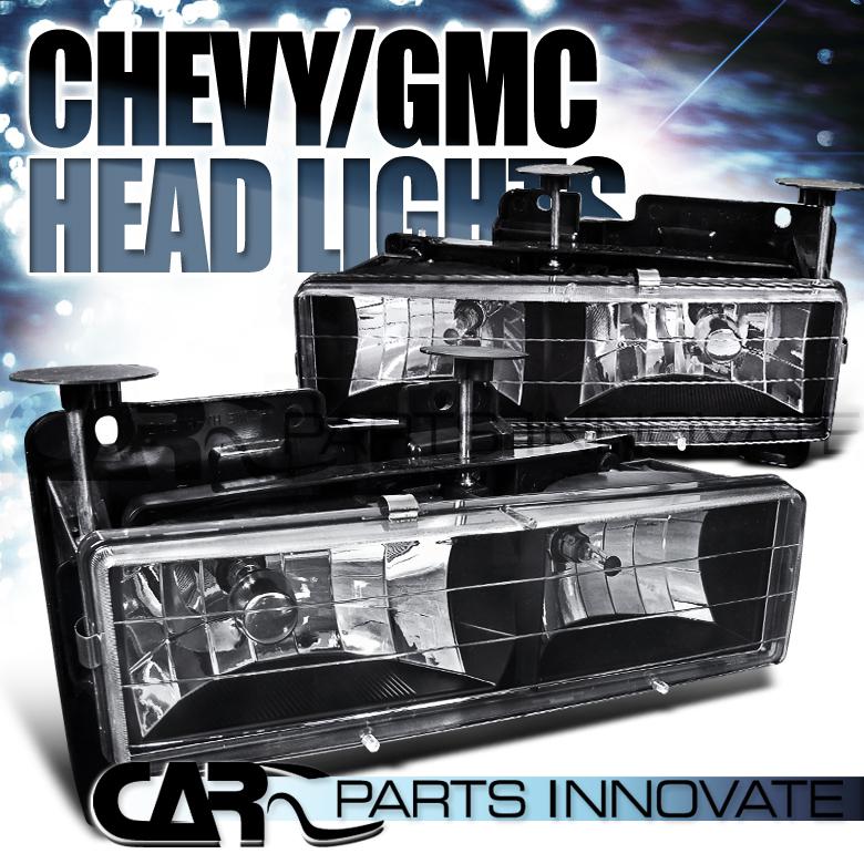 C10 c/k silverado sierra suburban tahoe blazer crystal headlights lamp black