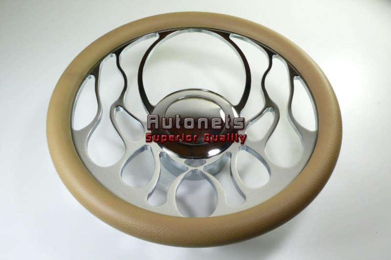 Beige leather full flame fire camaro impala steering wheel aluminum horn adapter